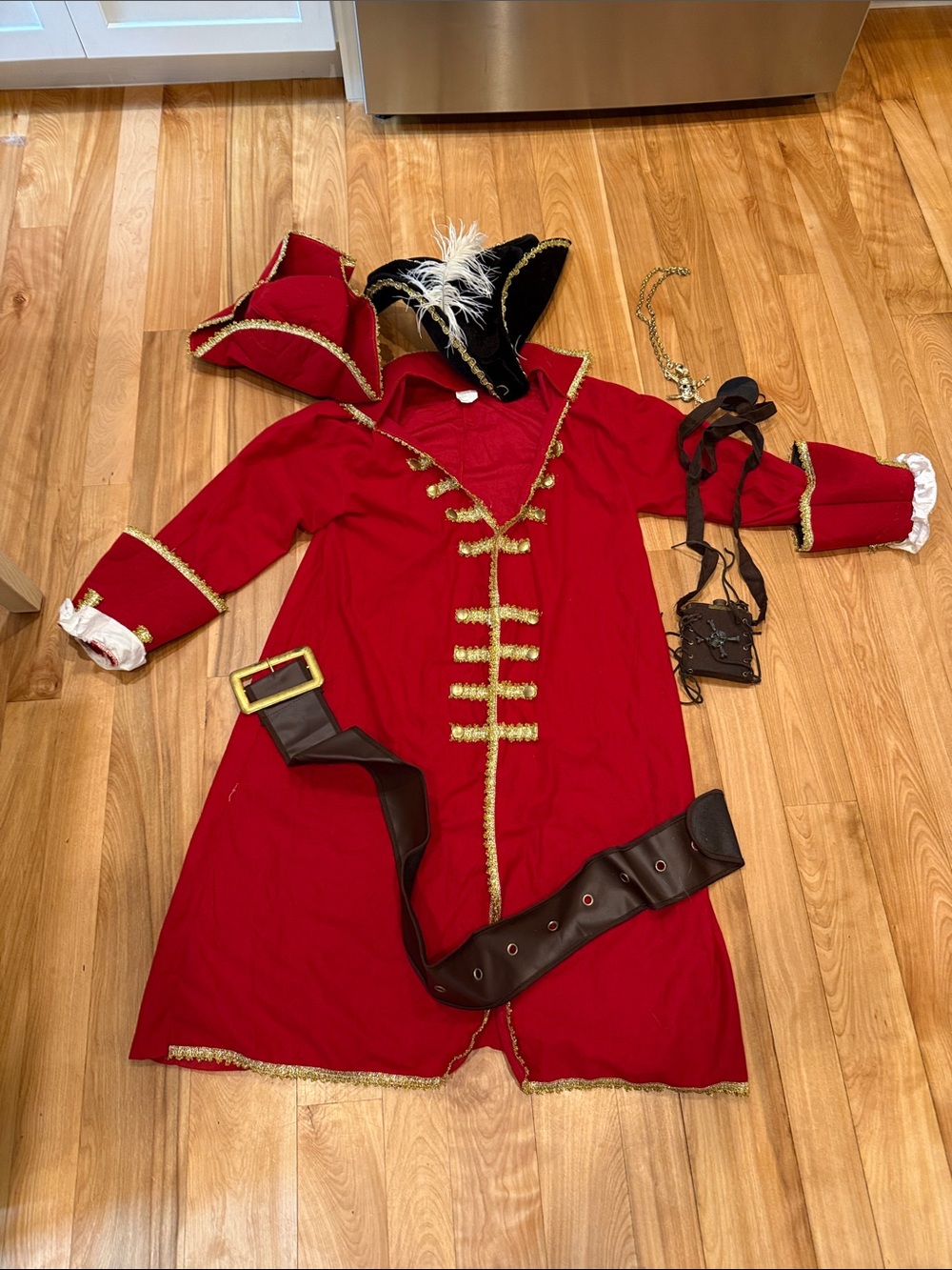 Red and Black Pirate Captain Costume with Gold Trim